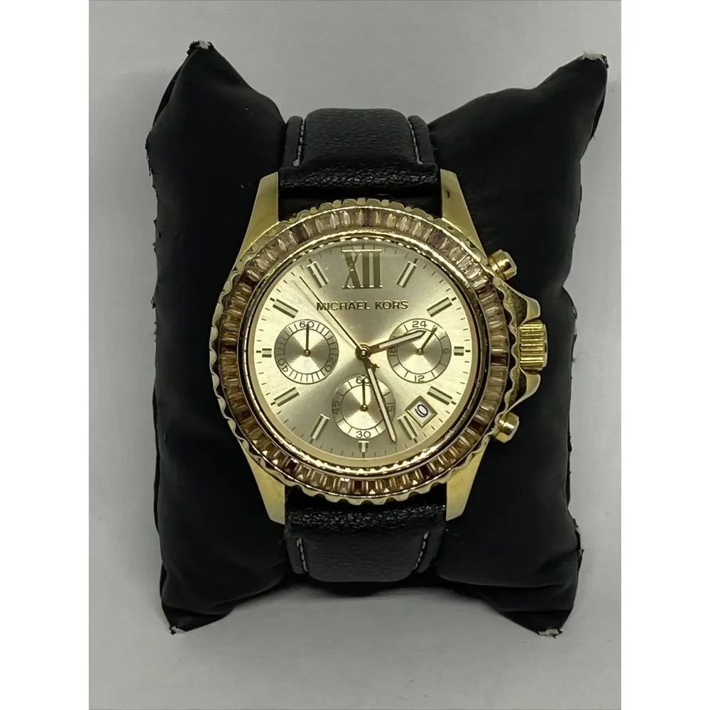 Michael Kors Everest MK5874 Women's Black Leather Analog Dial Quartz Watch EY678